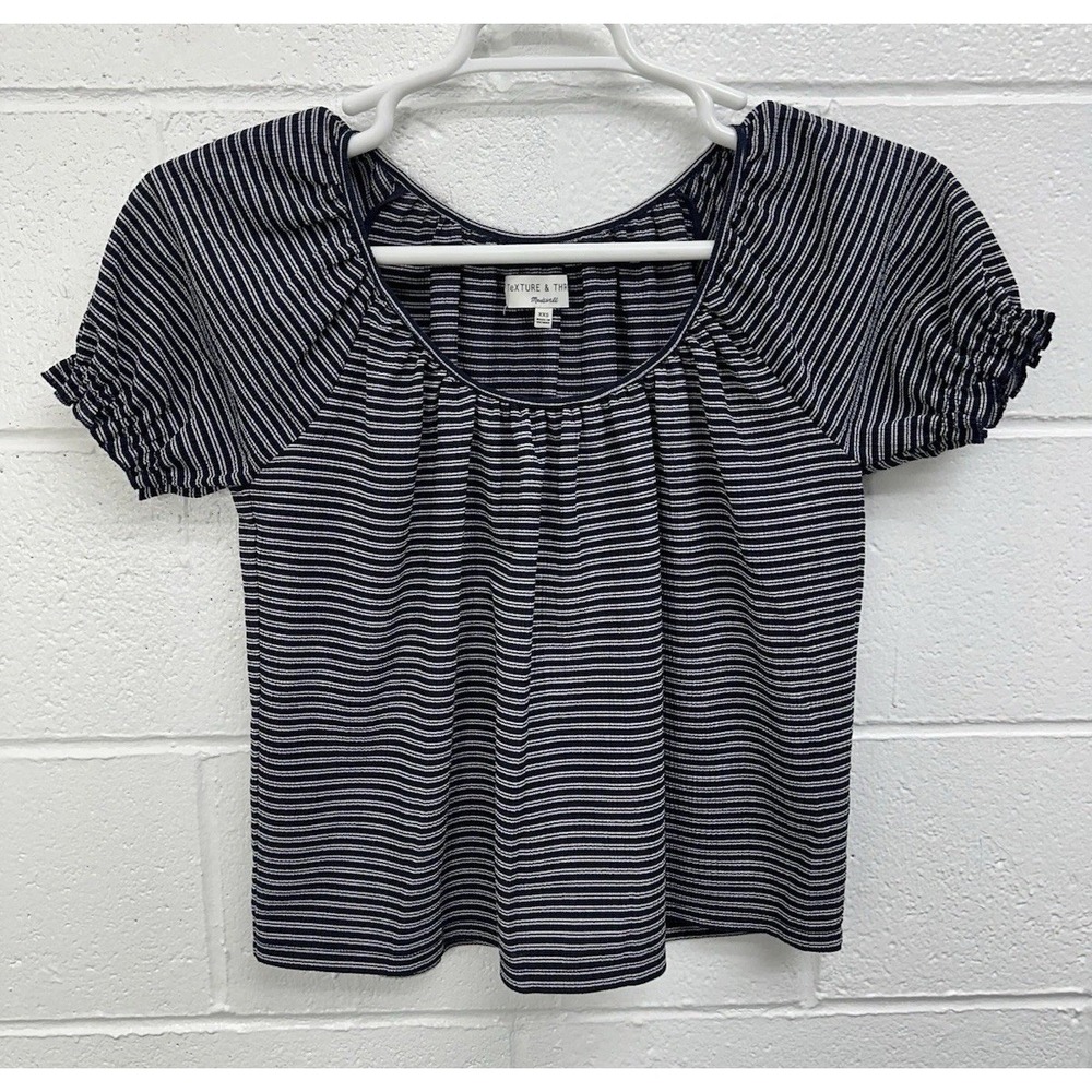 Madewell Texture & Thread Peasant Top Deep Navy Ellis Stripe XXS